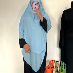 Khimar mousseline 3 voiles bleu ciel
