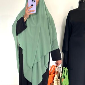 Khimar mousseline 3 voiles vert