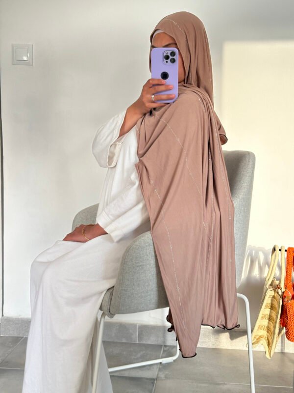 Jersey premium luxe strass frisé taupe