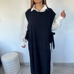 Robe pull à nouer + chemise bleu marine