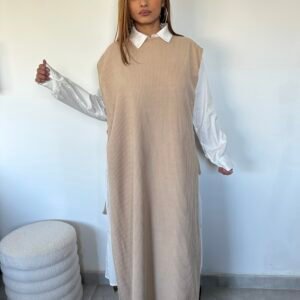 Robe pull à nouer + chemise beige