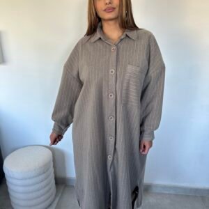 Robe chemise à rayures taupe