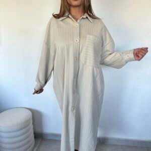 Robe chemise à rayures beige