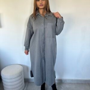 Robe chemise à rayures gris