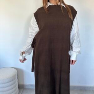 Robe pull à nouer + chemise marron